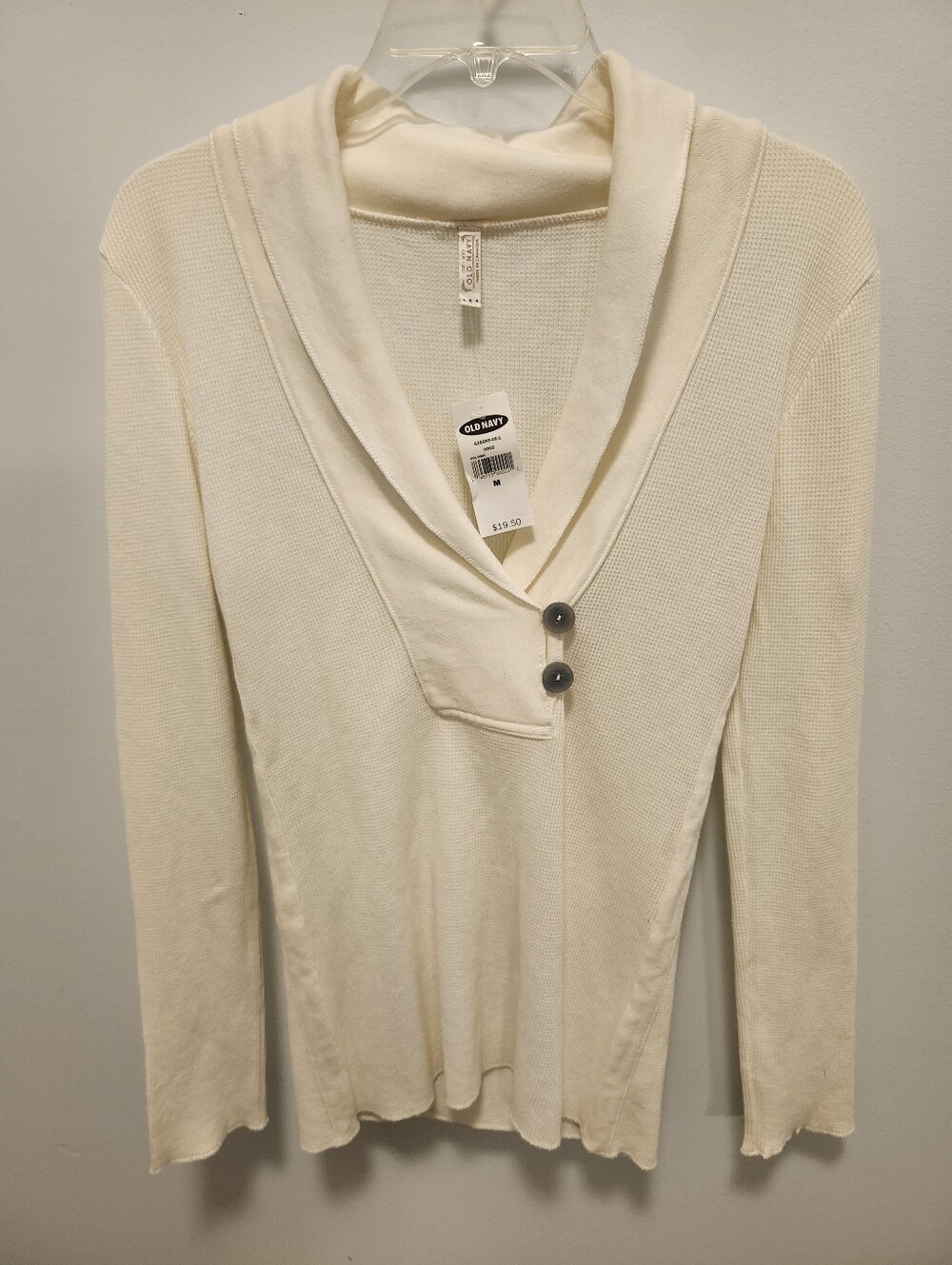 Old Navy Cream Shawl-Collar Button Front Waffle Knit Top